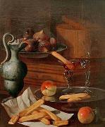 Cristoforo Munari Eisbehalter, Majolikakanne, Glaser und Loffelbiskuits oil painting